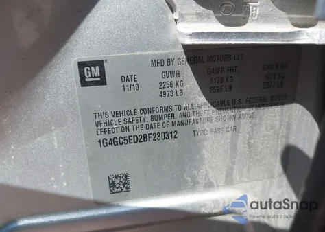 2011 Buick Lacrosse Cxl из США, поврежденный, VIN 1G4GC5ED2BF230312